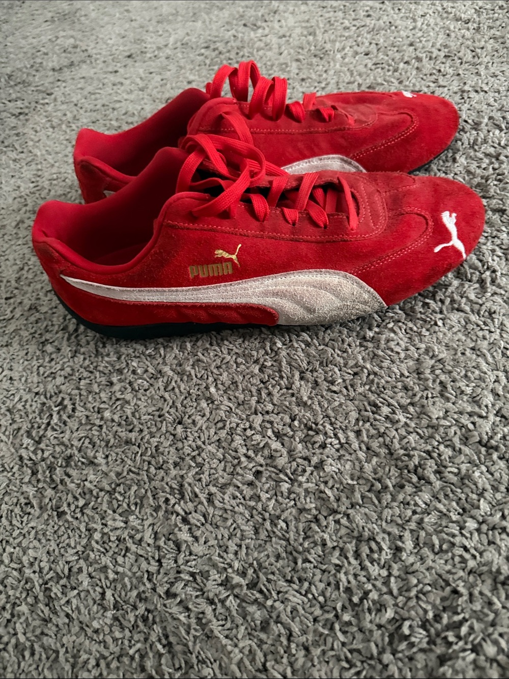 Puma Kids Red Suede Sneakers with Silver Stripe